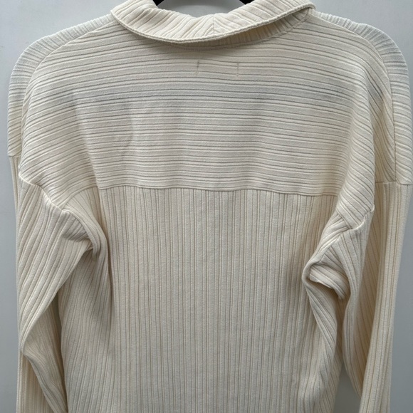 MADEWELL VARIEGATED Ribbed boxy cream 1/4 button stretchy polo.  MEDIUM - Picture 11 of 12